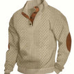 2026 Men’s Casual Jacquard Knit Pullover Sweater with Standing Collar and Elbow Patches