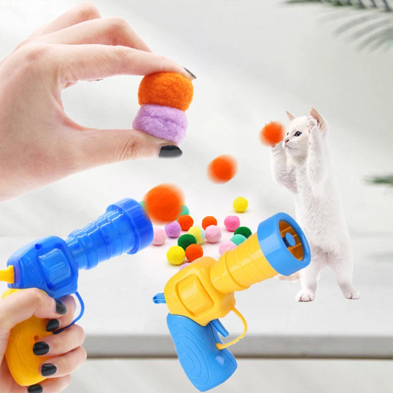Interactive Cat Toy Shooting Gun with Plush Pom Pom Balls | Funny Pet Training Toy for Cats & Kittens