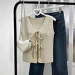 Knitted Tie-Front Vest – Stylish Casual Wear for Women | Beige Color