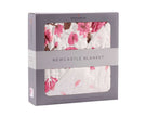 Cherry Blossom Bamboo Muslin Newcastle Blanket packaging with floral design in pink and white.