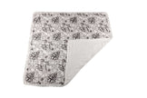 American Rose Newcastle Blanket featuring a floral design in black and white with a solid grey backing.