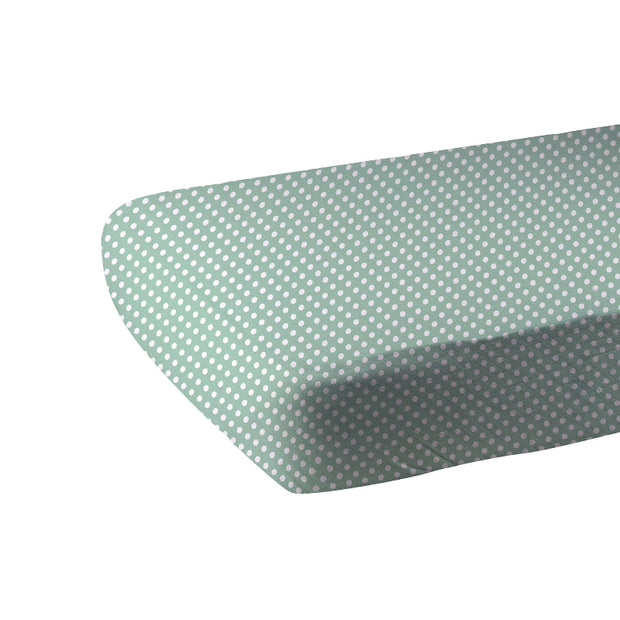 Jade Polka Sheet featuring a mint green background with white polka dots, perfect for stylish bedding.