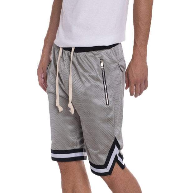 Men's Breathable Mesh Athletic Shorts - Comfortable Gray Shorts with Zippered Pockets