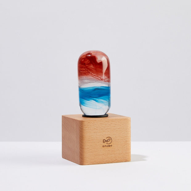 C.P.LIGHT Red Blue Glass Accent Lamp with Wooden Cube Base