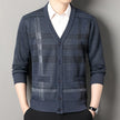 Men’s Vintage Plaid Knitted Cardigan with Button Front, V-Neck & Front Pockets