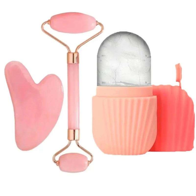 Stainless Steel Facial Roller Gua Sha Board Set with Ice Face Roller Mold Skin Care Massage Tools