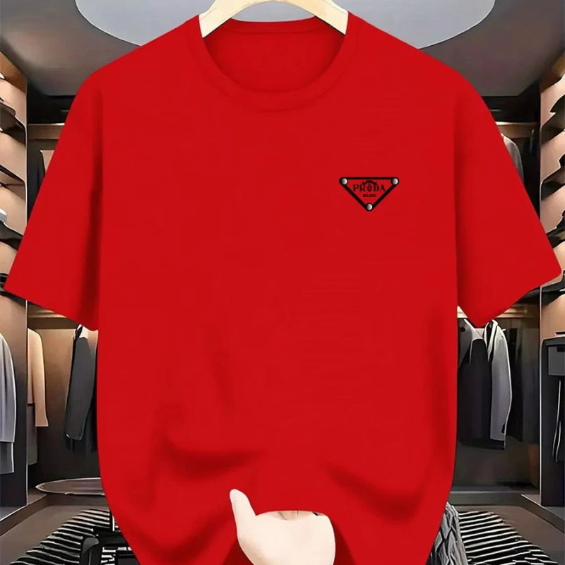 PRADA Men’s Triangle Logo Crew Neck Short Sleeve T-Shirt