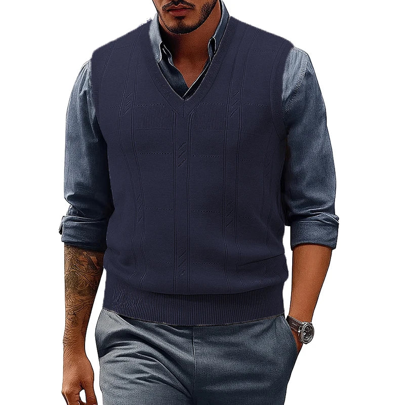 Men's V Neck Cable Knit Sweater Vest Sleeveless Lightweight Pullover