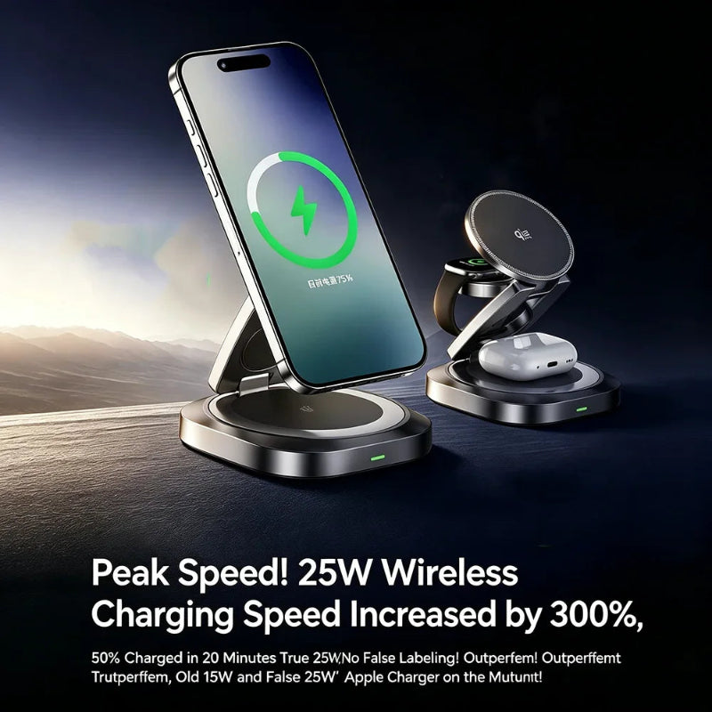 HANNUO Magnetic 3-in-1 Wireless Charger 25W – Charging Station for iPhone, Apple Watch & AirPods Pro