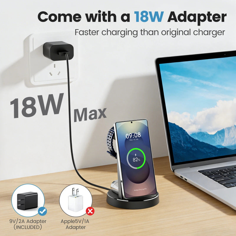 3-in-1 Magnetic Wireless Charger 15W – Foldable Charging Dock for Samsung, iPhone & Galaxy Watch