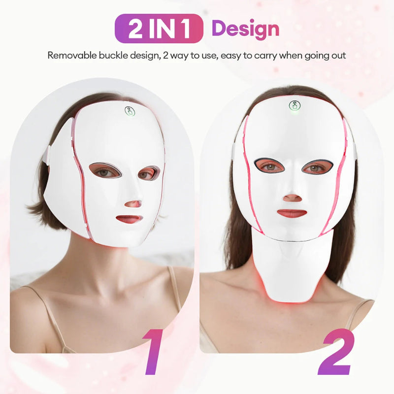 7-Color LED Face & Neck Mask with 138+3 LEDs – Wireless Rechargeable Light Therapy Beauty Device