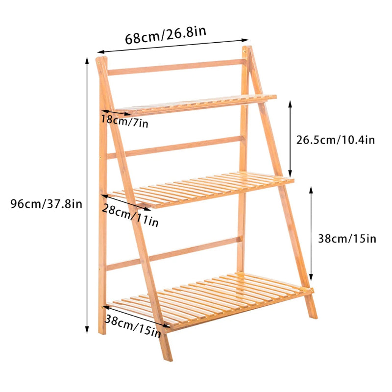 3-Tier Ladder Plant Stand – Natural Wood-Tone Slatted Flower Pot Display Rack