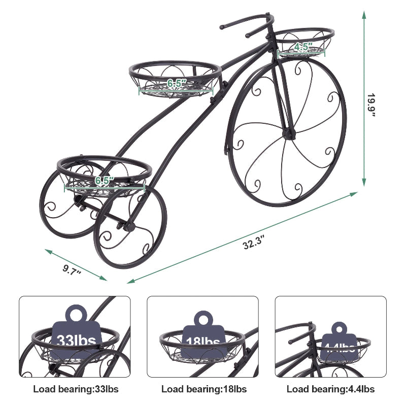 Decorative Bicycle-Shaped Metal Plant Stand with Multiple Pot Holders