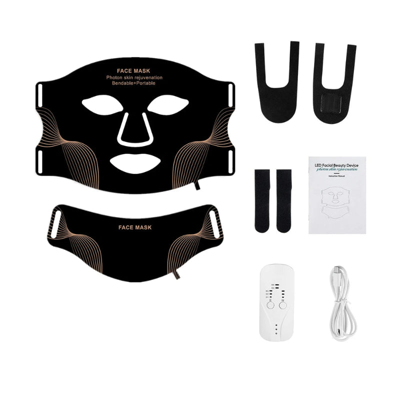 Silicone LED Face & Neck Mask – 7 Color Photon LED Red Light Infrared Therapy Facial Mask for Skin Care
