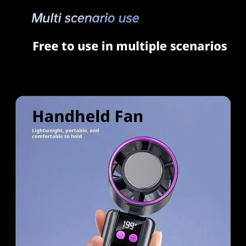 199-Speed Portable Turbo Handheld Fan with Semiconductor Ice Cooling, Digital Display & Type-C Charging