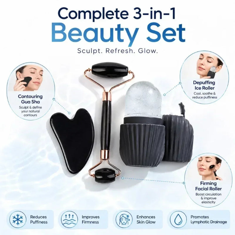 Stainless Steel Facial Roller Gua Sha Board Set with Ice Face Roller Mold Skin Care Massage Tools