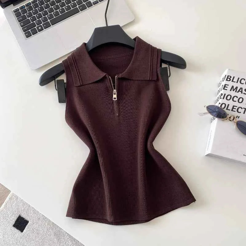 Colorful Zip-Up Collar Knit Tops by Sing Reiny