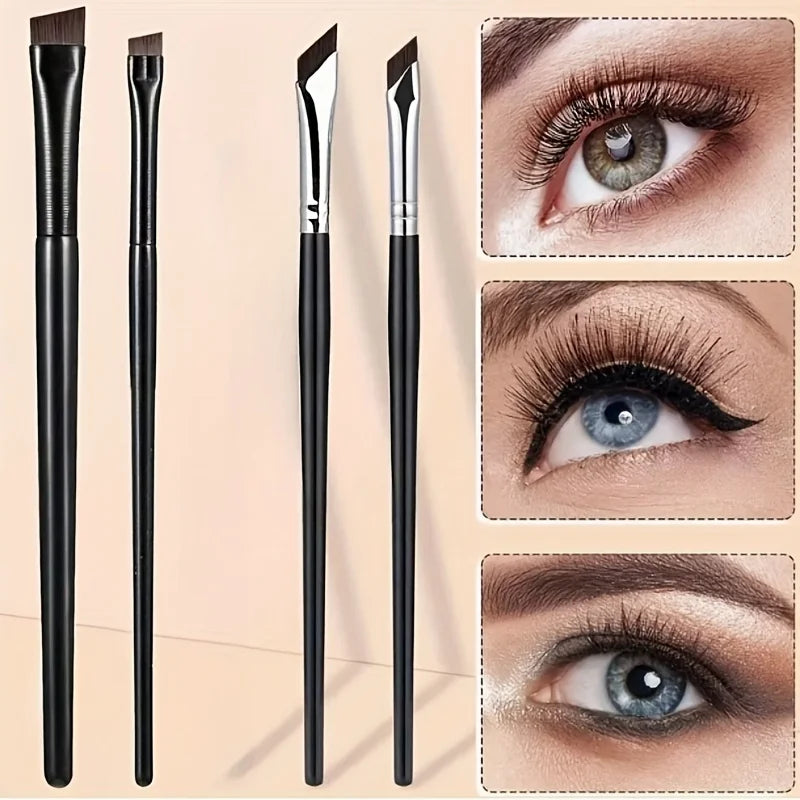 2-Piece Angled Eyeliner Brush Set – Precision Slanted Makeup Brushes for Eyeliner, Brows & Detail Work (Black or Silver)