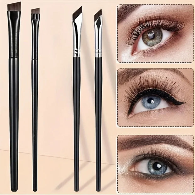 2-Piece Angled Eyeliner Brush Set – Precision Slanted Makeup Brushes for Eyeliner, Brows & Detail Work (Black or Silver)