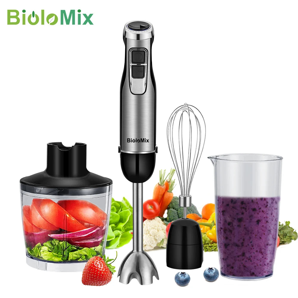 BioloMix 4-in-1 1200W Immersion Hand Stick Blender with Chopper, Whisk, Smoothie Cup and US Plug