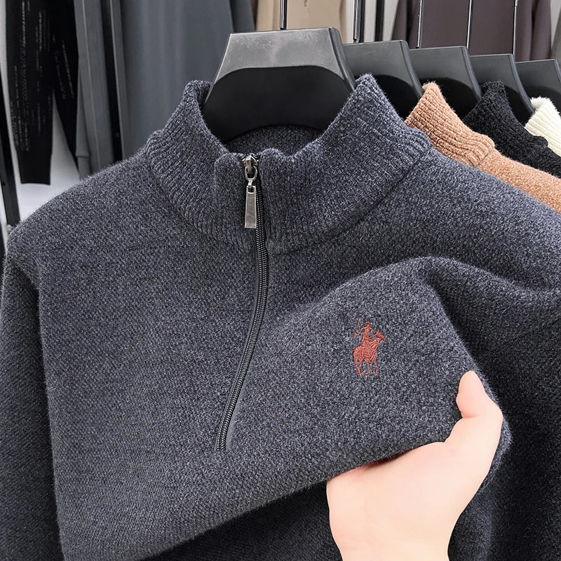 Men's Long Sleeve Mock Neck Half-Zip Knit Sweater – Casual Pullover Knitwear