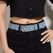 Studded Denim Belt Set with Silver Buckles