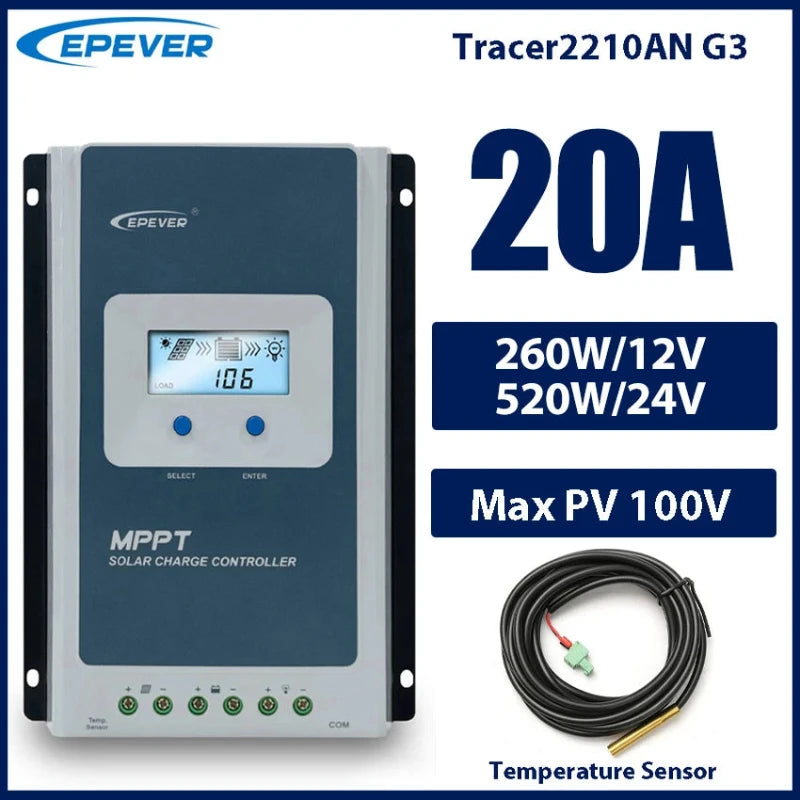 EPEVER MPPT Tracer Solar Charge Controller 10A 20A 30A 40A 12V/24V Battery Regulator