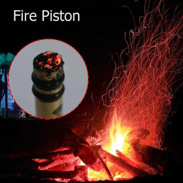 Portable Metal Fire Piston with Brass-Coloured Rod and Knurled Grip for Camping Survival