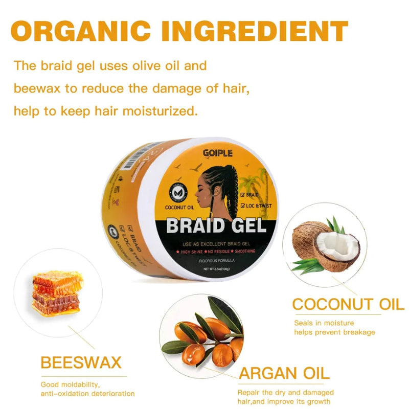 GOIPLE Strong Hold Braid Gel – High Shine Moisturizing Edge Control for Braids, Locs & Twists