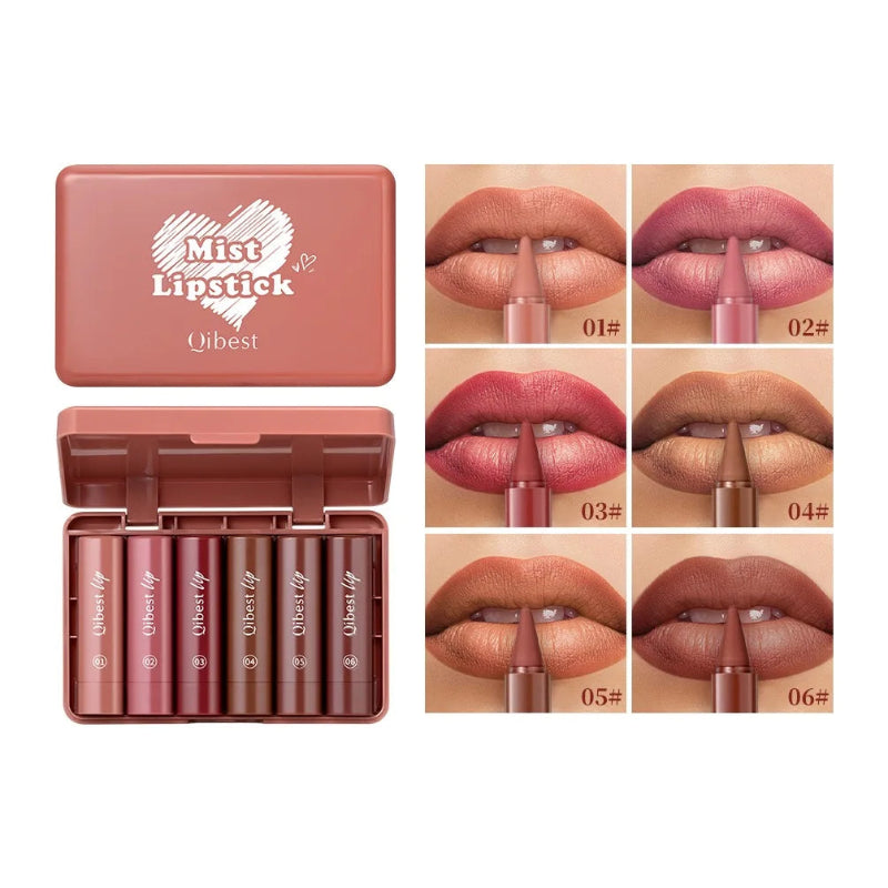 6-Color Mini Lip Liner & Lipstick Pencil – 2-in-1 Waterproof Matte Lip Makeup