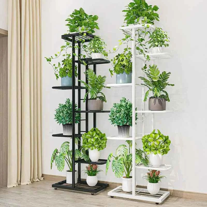 Tall Multi-Tier Plant Stand – Indoor Flower Pot Display Rack in Bronze, White & Dark Grey