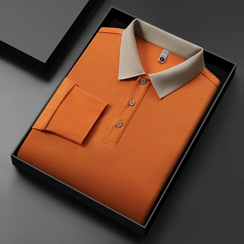 Men's Business Casual Long Sleeve Polo Shirt – Solid Color Versatile Top