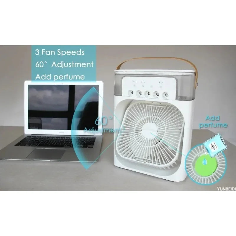 3-in-1 Portable Air Cooler Humidifier Fan with 600ml Water Tank, 3 Speeds & 7-Color Light