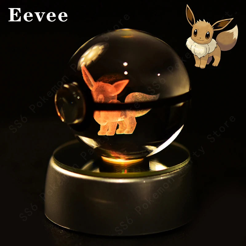 Pokémon 3D Crystal Ball LED Night Light with Color-Changing Base