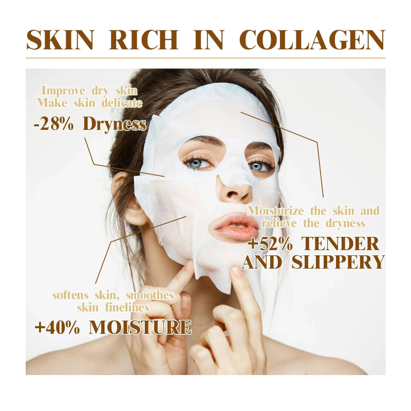 SADOER 10pcs Korean Collagen Facial Mask Anti Wrinkle Anti Aging Moisturizing Brightening Skin Care Mask