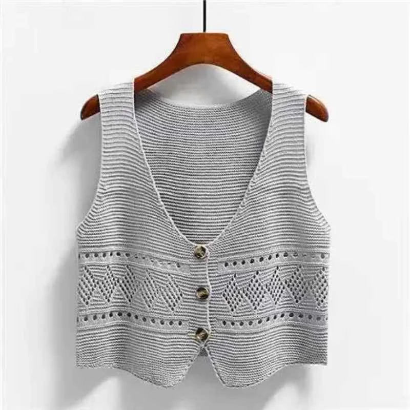 Knitted Button-Up Crop Vest – Stylish Casual Wear for Women | Multi-Color Options