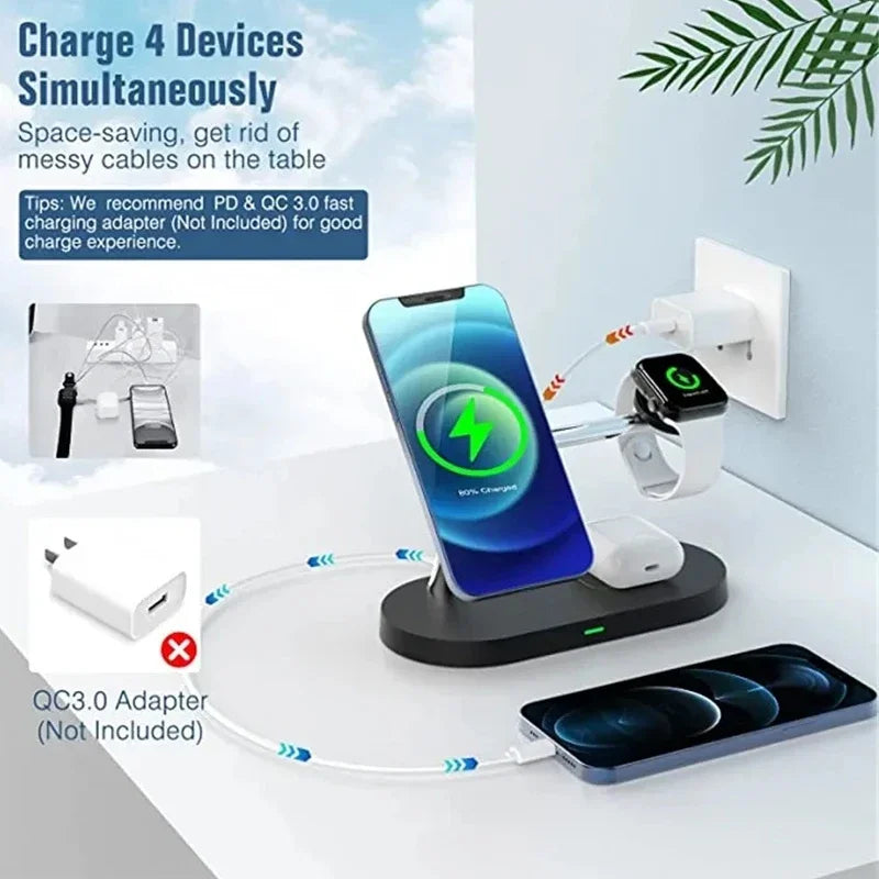 3-in-1 Magnetic Wireless Charger Stand – Fast Charging Station for iPhone, Apple Watch & AirPods