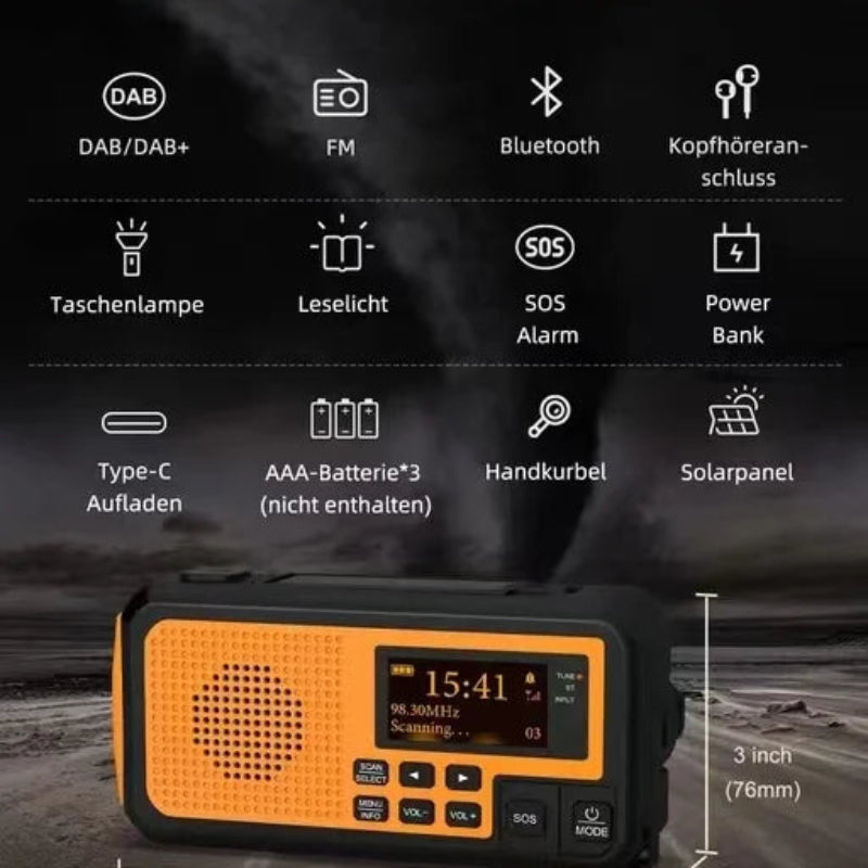 Sayin Solar Hand Crank Emergency Radio – 5000mAh Power Bank, DAB+/FM, Bluetooth & LED Flashlight