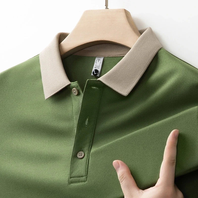 Men's Business Casual Long Sleeve Polo Shirt – Solid Color Versatile Top