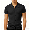 Men’s Textured Knit Short-Sleeve Button-Up Shirt with Turn-Down Collar