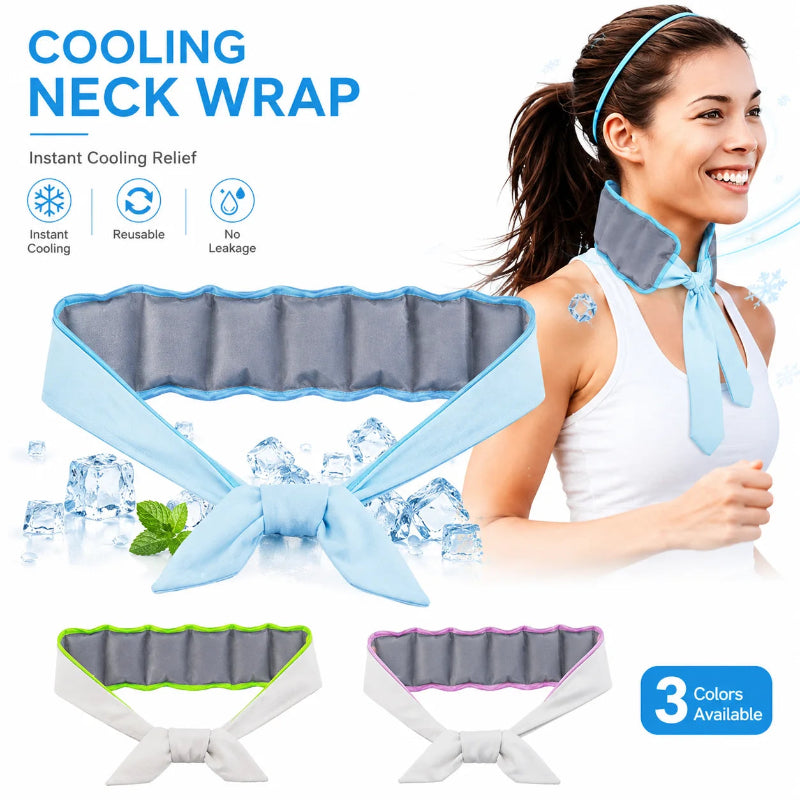 Reusable Cooling Ice Pack Neck Scarf Wrap with Adjustable Straps for Outdoor Activities