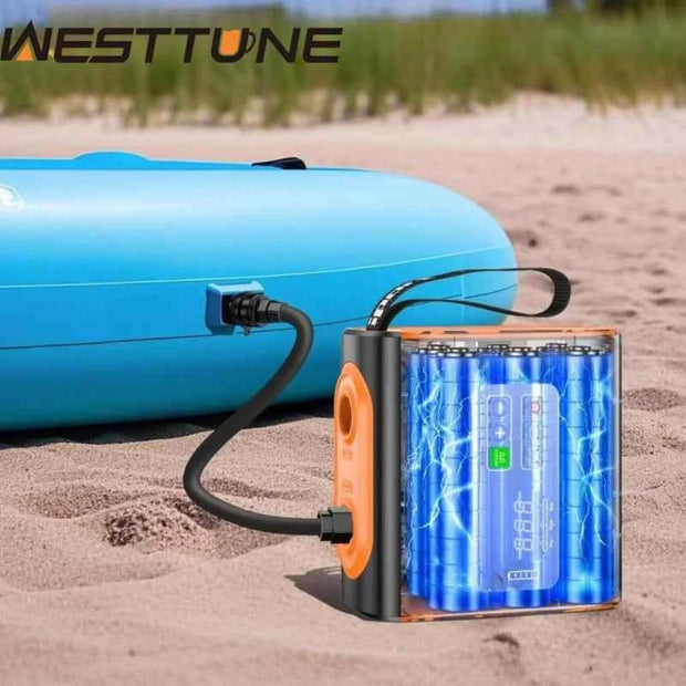 WESTTUNE Rechargeable Portable Electric Air Pump with Inflation, Deflation, LED Display and Nozzle Set