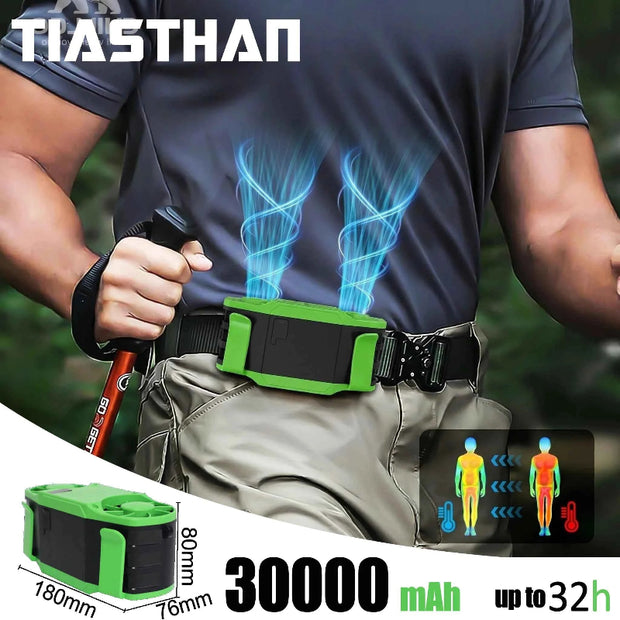 Rechargeable Waist Clip Fan 30000mAh 7 Speed 11000RMP Strong Airflow Personal Fan for Hiking Camping Travel Electric Cooling Fan