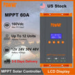 PowMr 60A MPPT Solar Charge Controller 12V/24V/36V/48V LCD Display 160V PV Input Solar Regulator