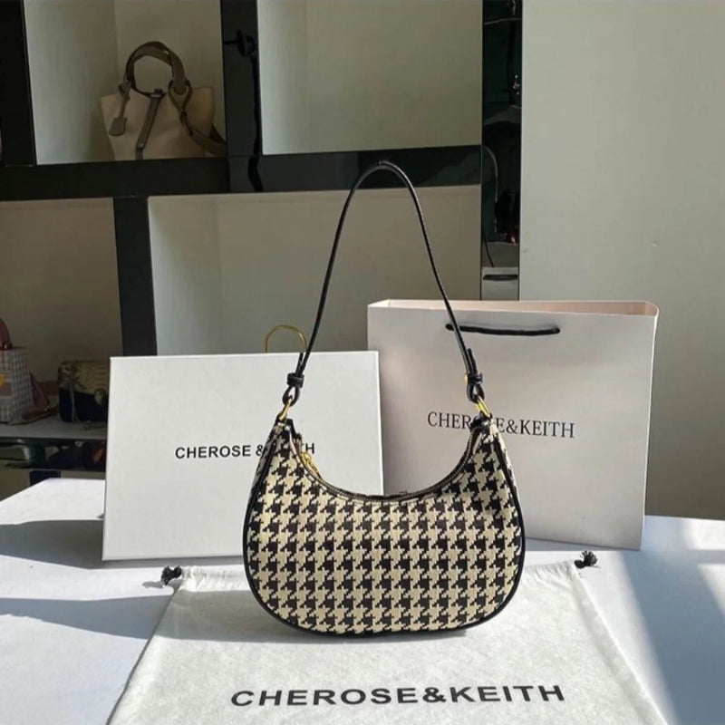 CHEROSE & KEITH Women’s Houndstooth Crescent Shoulder Bag