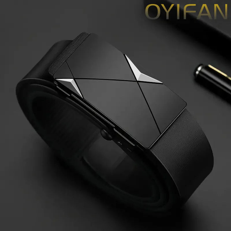 OYIFAN Black and Gold Luxury Leather Strap Men's Watch