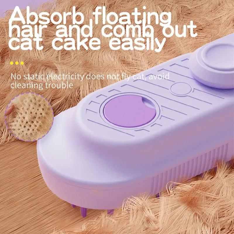 3-in-1 Electric Steamed Dog & Cat Brush – Essential Oil Spray, Massage & Pet Hair Grooming Tool