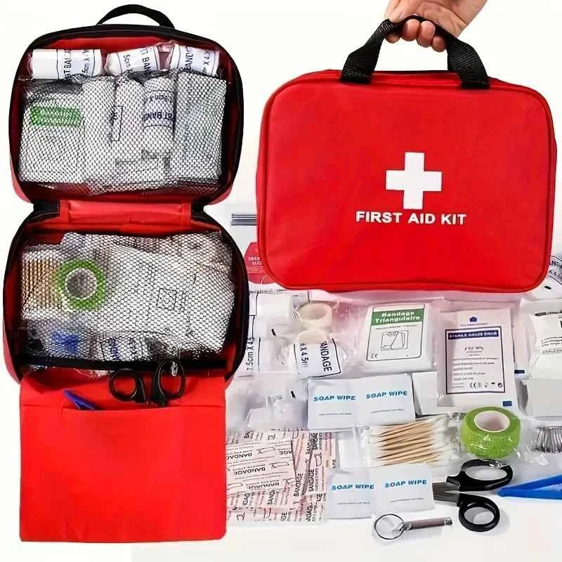 210-Piece Portable First Aid Kit with Red Zippered Medical Bag for Car, Travel and Outdoor Use