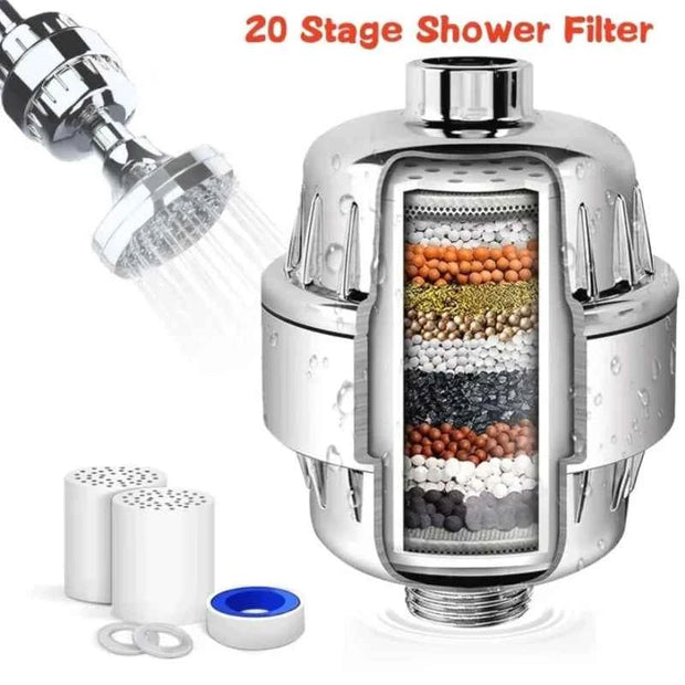 20 Stage Shower Water Filter High Output Shower Head Filter for Chlorine Fluoride & Hard Water Filtration