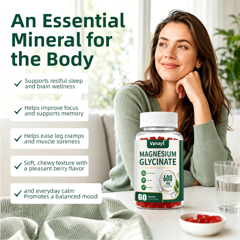 Magnesium Glycinate 600mg Per Serving with Black Pepper, Vitamin D3 & B6 – Muscle, Joint, Nerve & Nighttime Relaxation Support
